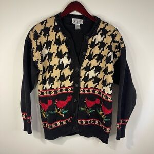 P Galli Cardigan‎ with Red Bird Accents vintage